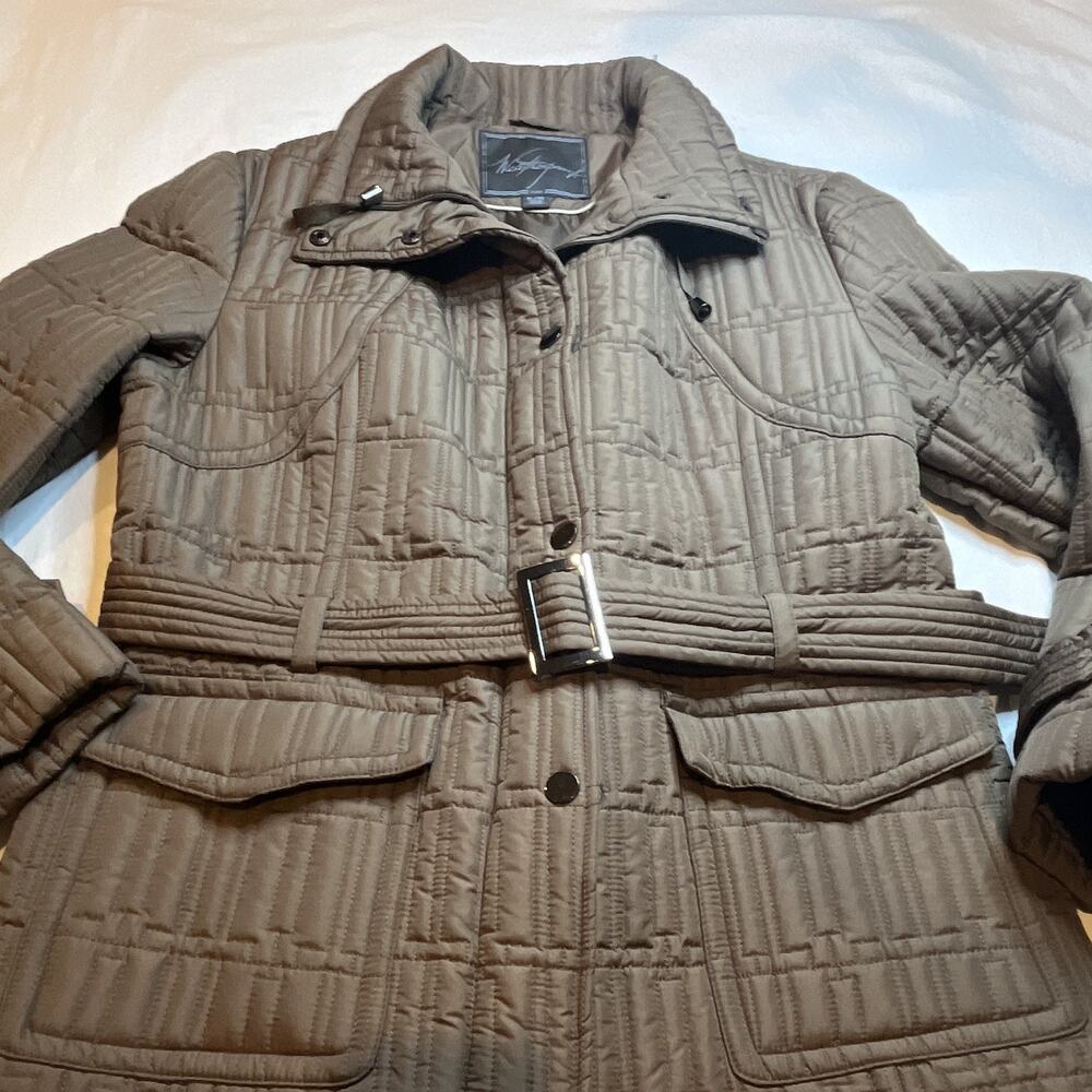 Weatherproof Women’s Brown Quilted Belted Jacket Full Zip/Snap Front Size XL